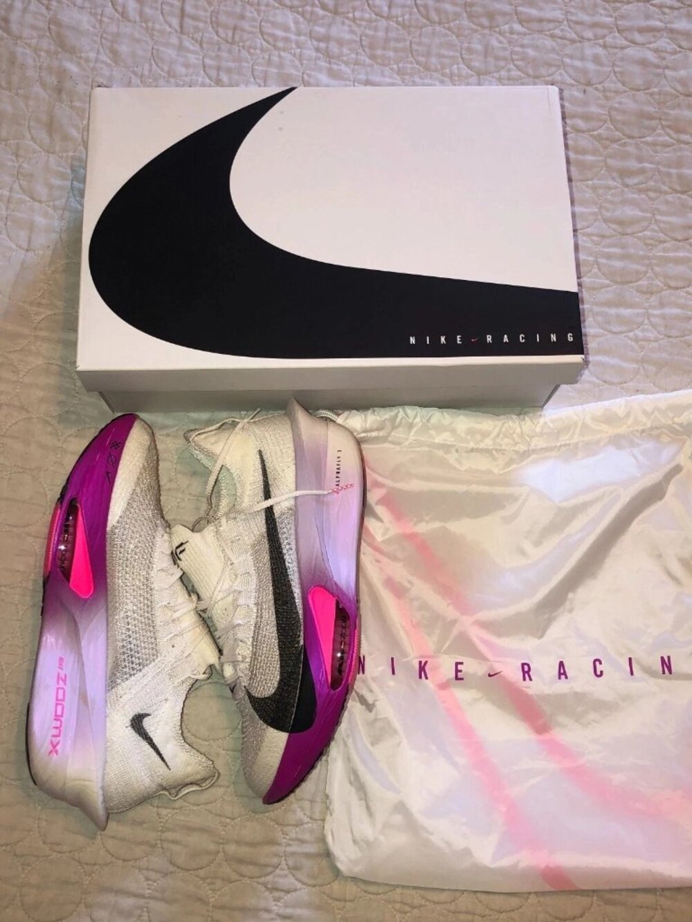 Nike Air Zoom Alphafly NEXT% 3 White Vivid Grape Running Shoe Mens Size 12
